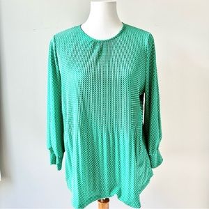Adrianna Papell Green and White Polkadot Blouse Size Medium